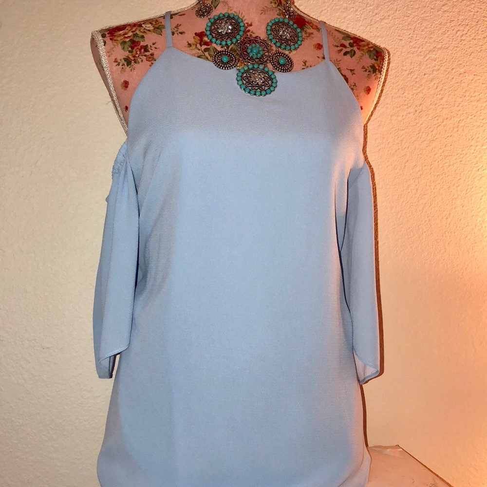 Blue peek a boo blouse